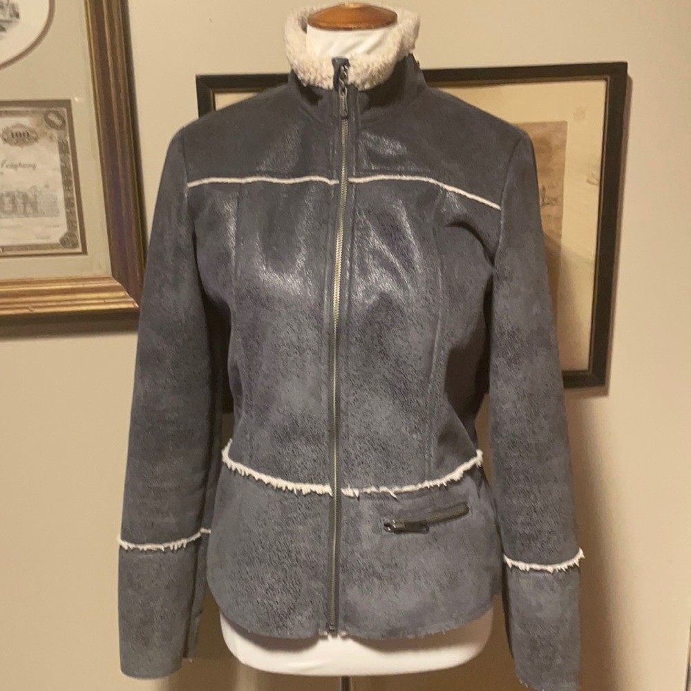 PRANA Esme GREY Faux Suede Full Zip Sherpa Jacket